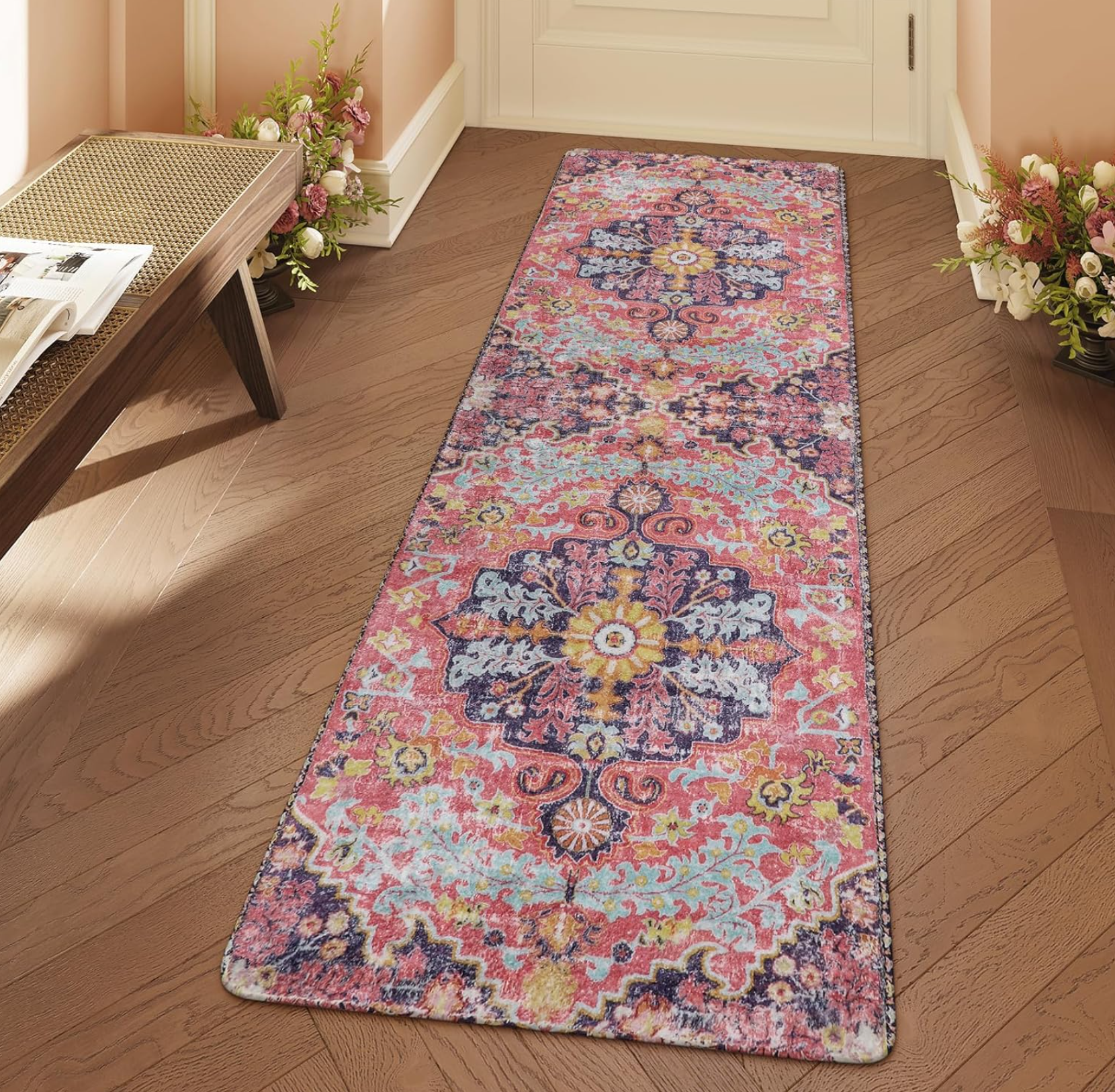 Home Bathroom Colors - Vintage Long Runner Rug Non-Slip Washable