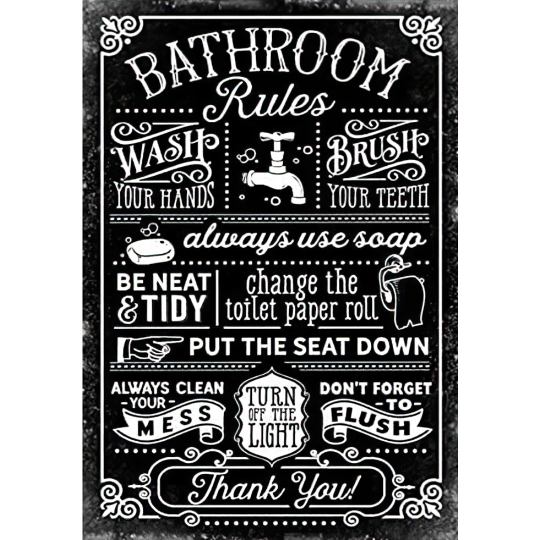 Home Bathroom Rules - Retro Vintage Funny Metal Tin Sign