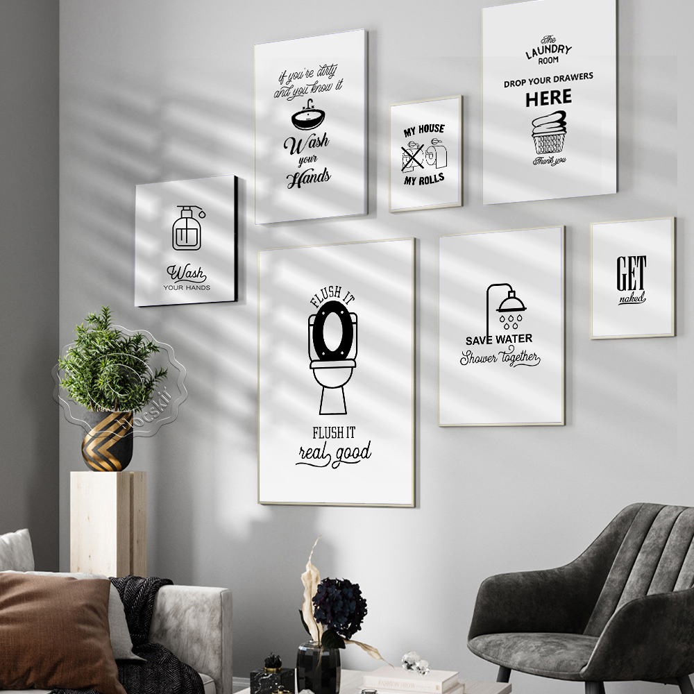 Home Bathroom Rules - Funny Bathroom Rules Sign Poster, Nordic
