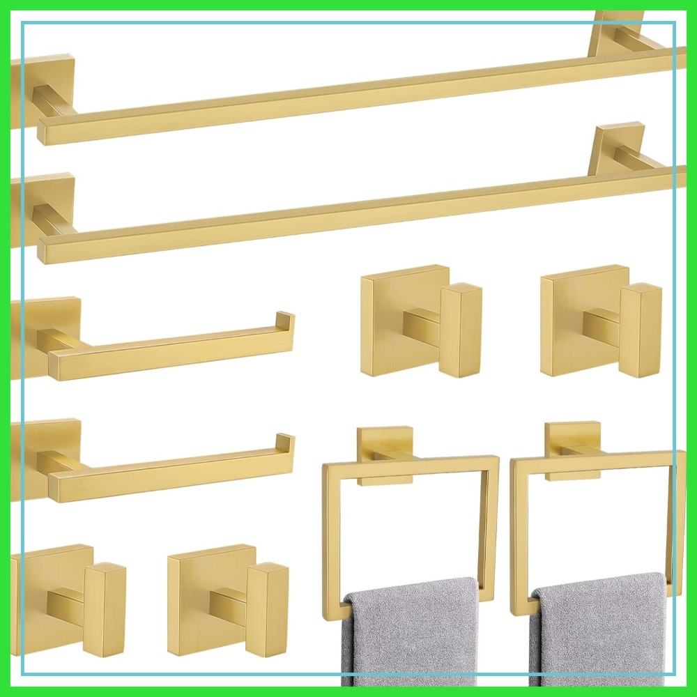 Towel Bar Stainless - 10-Piece Brushed Gold Bathroom Hardware Set,