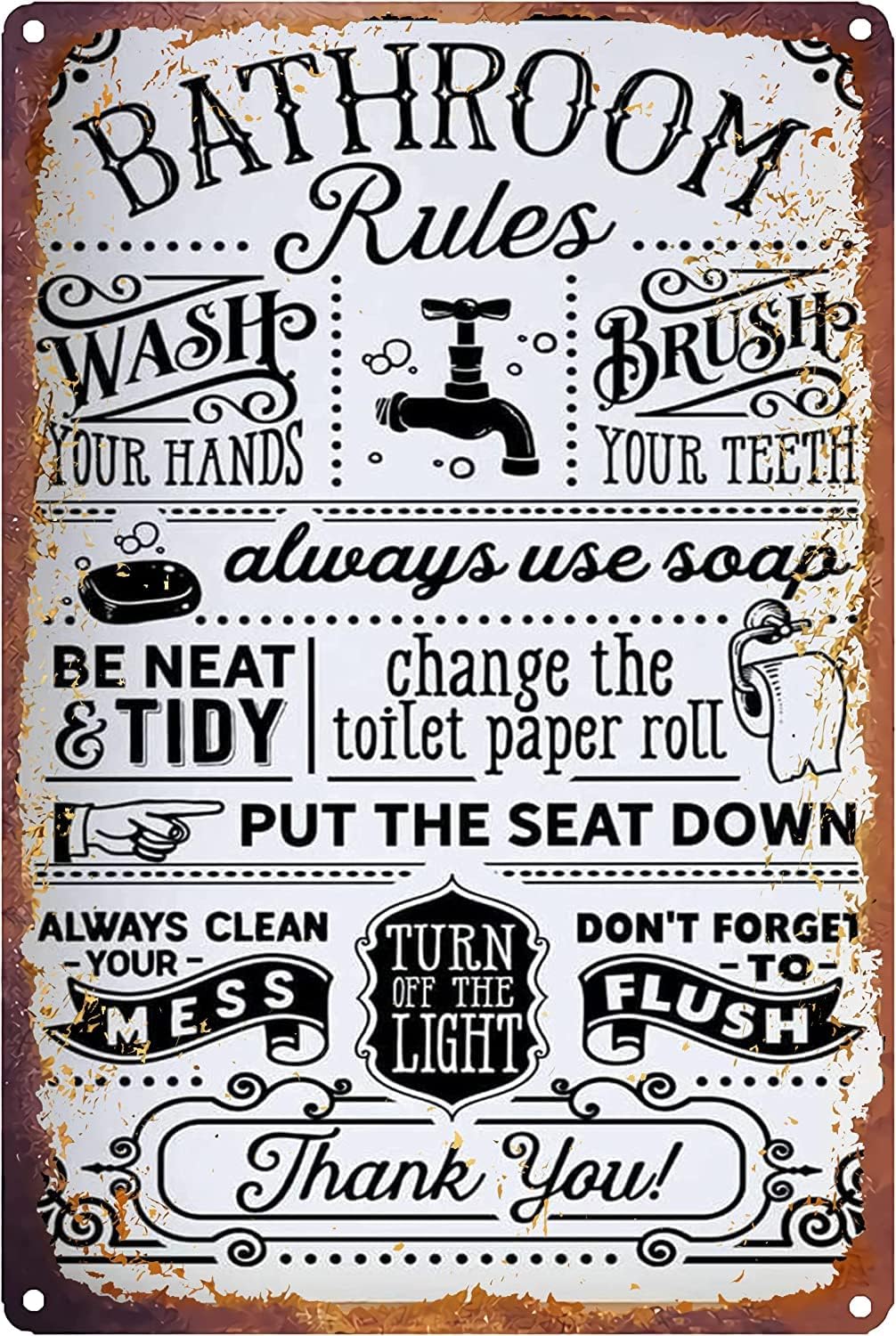 Home Bathroom Rules - Funny Bathroom Decor Vintage Bathroom Rules