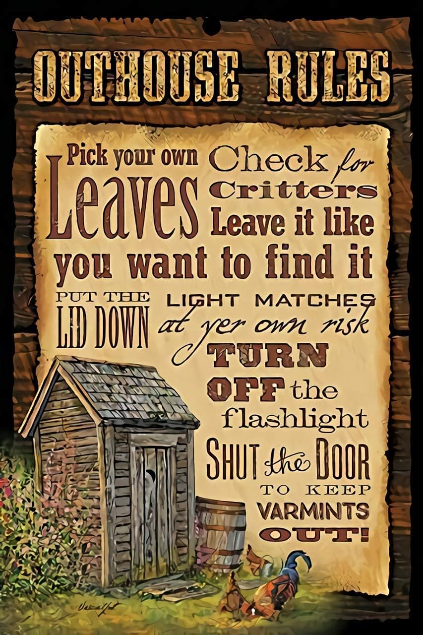 Home Bathroom Rules - Vintage Metal Tin Sign Bathroom Outhouse