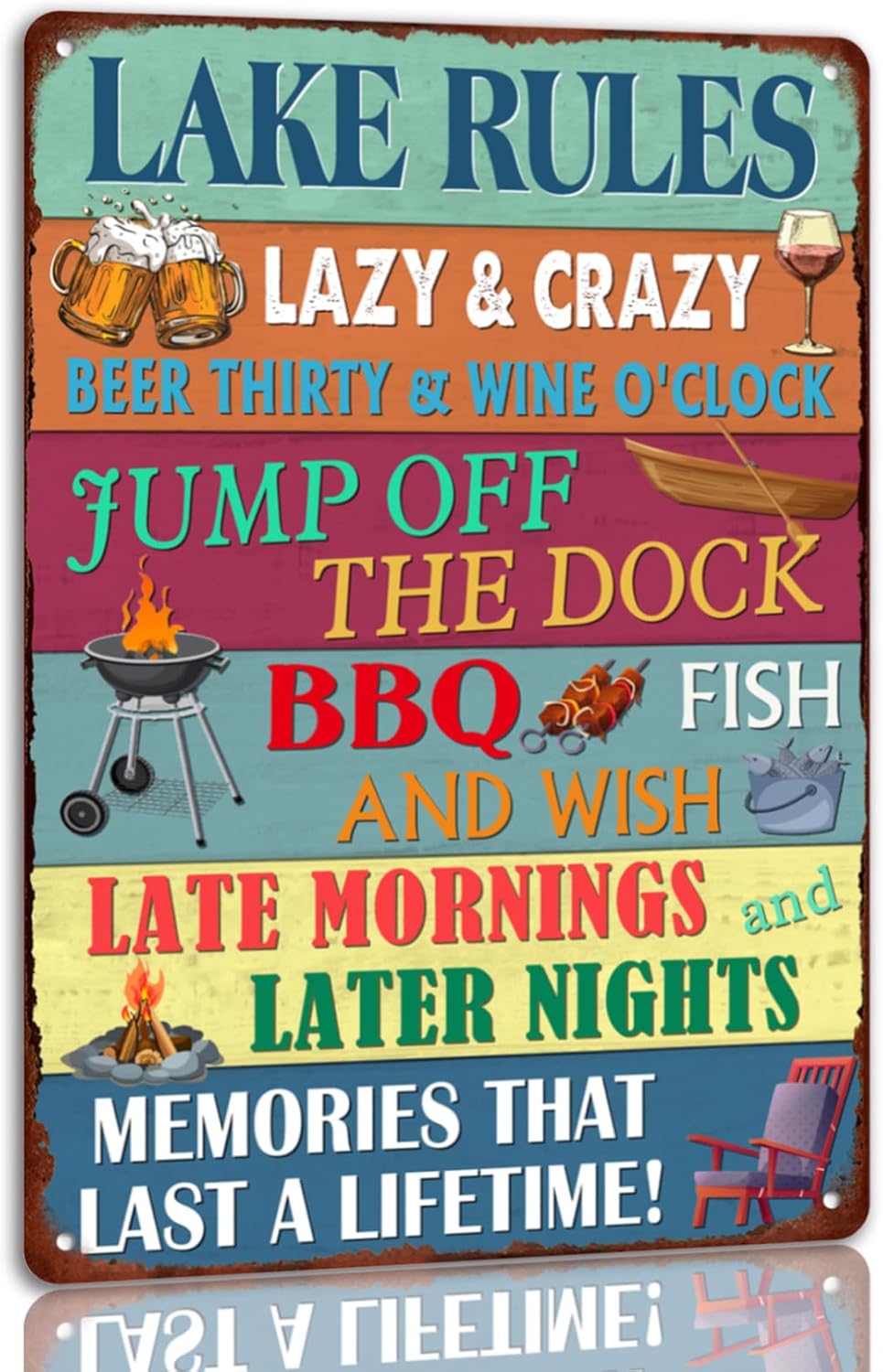 Lake Rules Tin Sign Vintage La - Home Bathroom Rules avis et prix