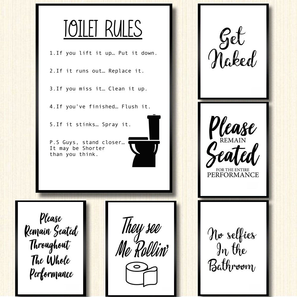 Wall Art Canvas Painting Funny - Home Bathroom Rules avis et prix