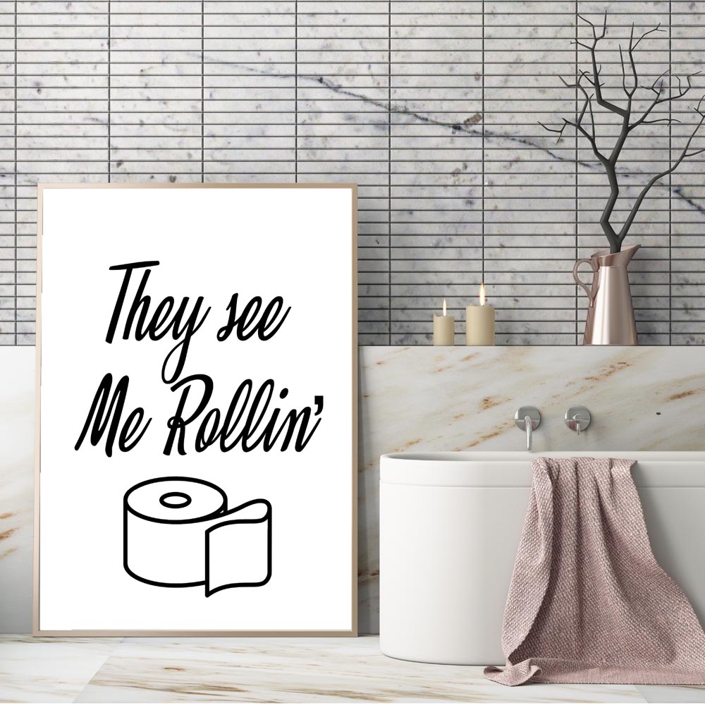Wall Art Canvas Painting Funny - Home Bathroom Rules avis et prix