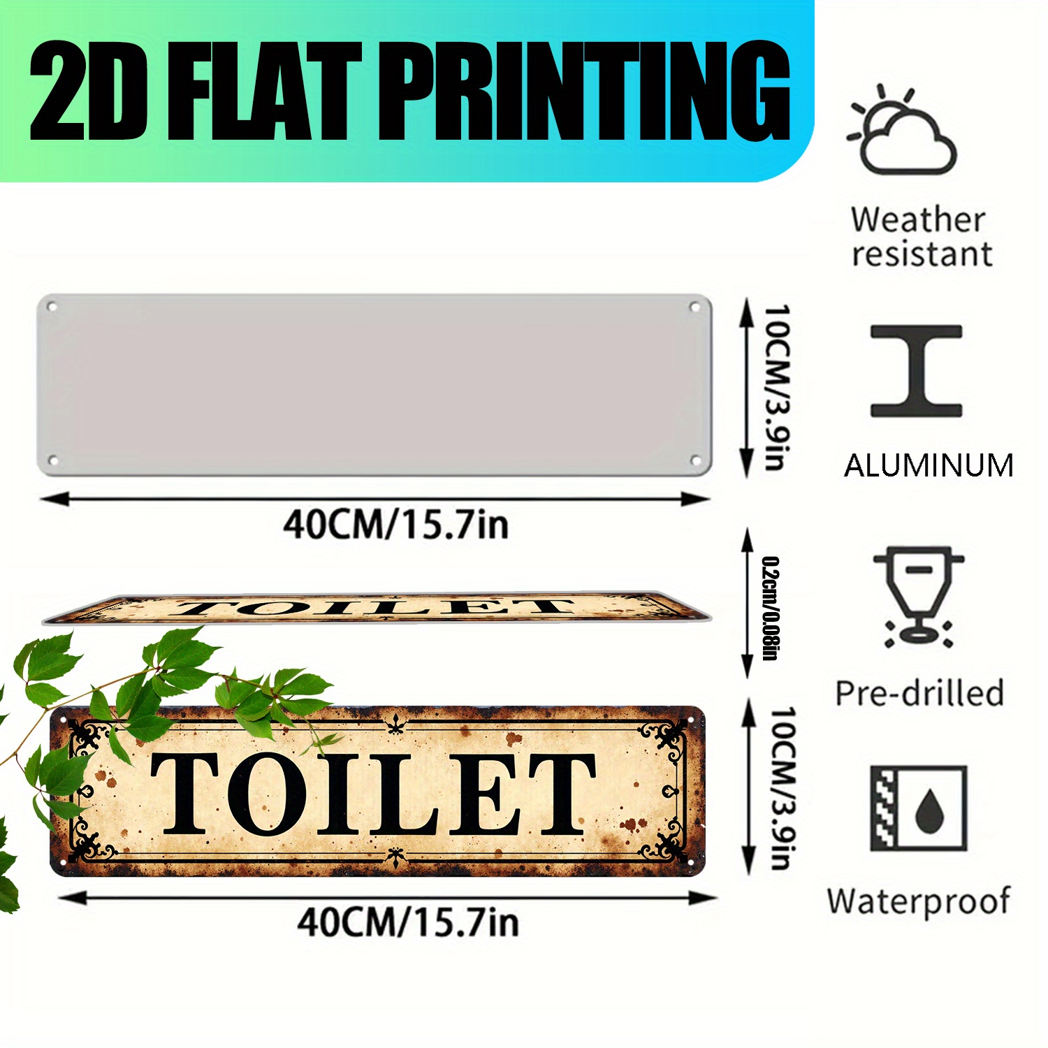 2D Flat, Vintage Aluminum Wall - Home Bathroom Wall Art avis et prix