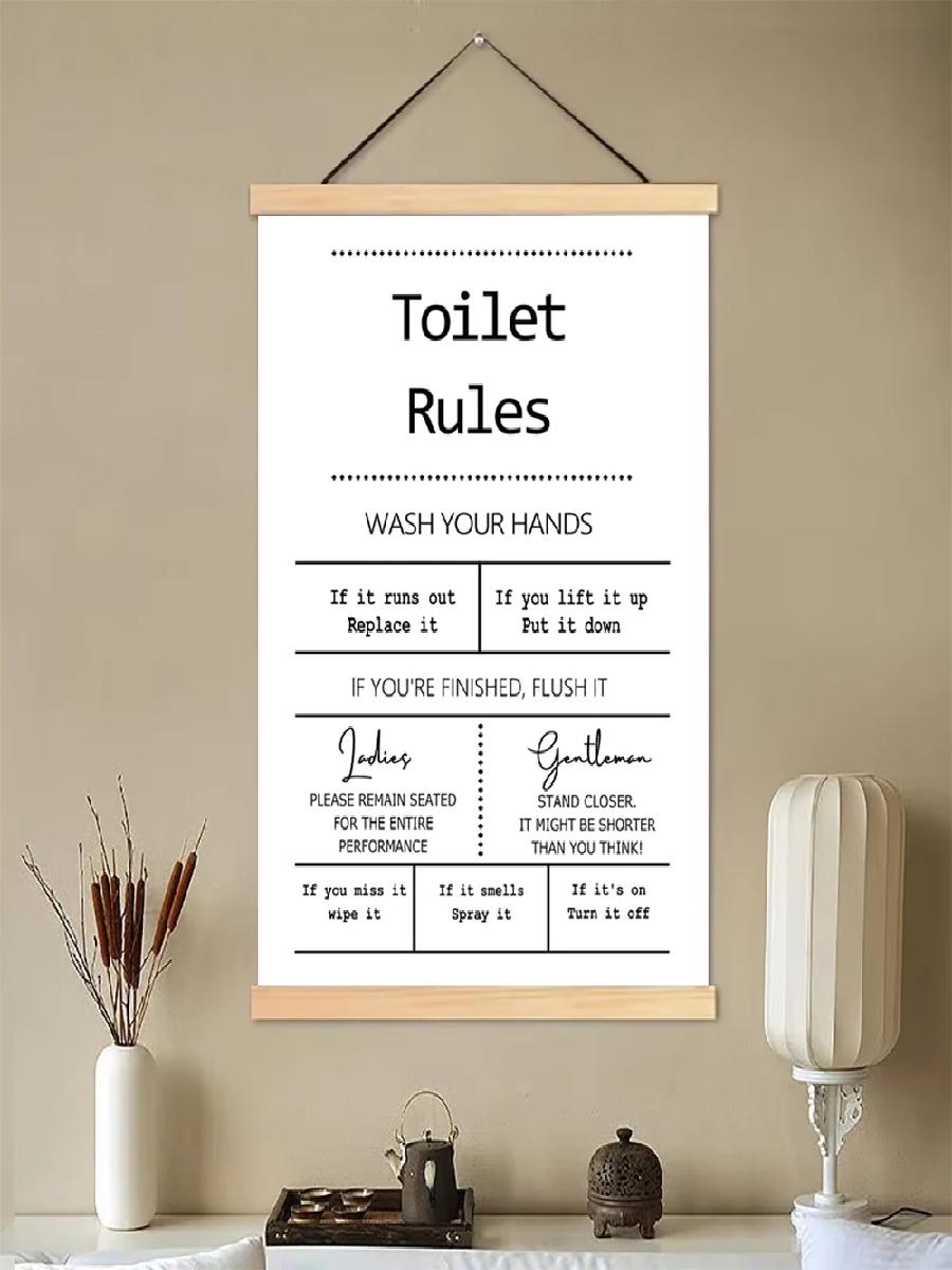Canvas Poster with Wooden Pole - Home Bathroom Rules avis et prix