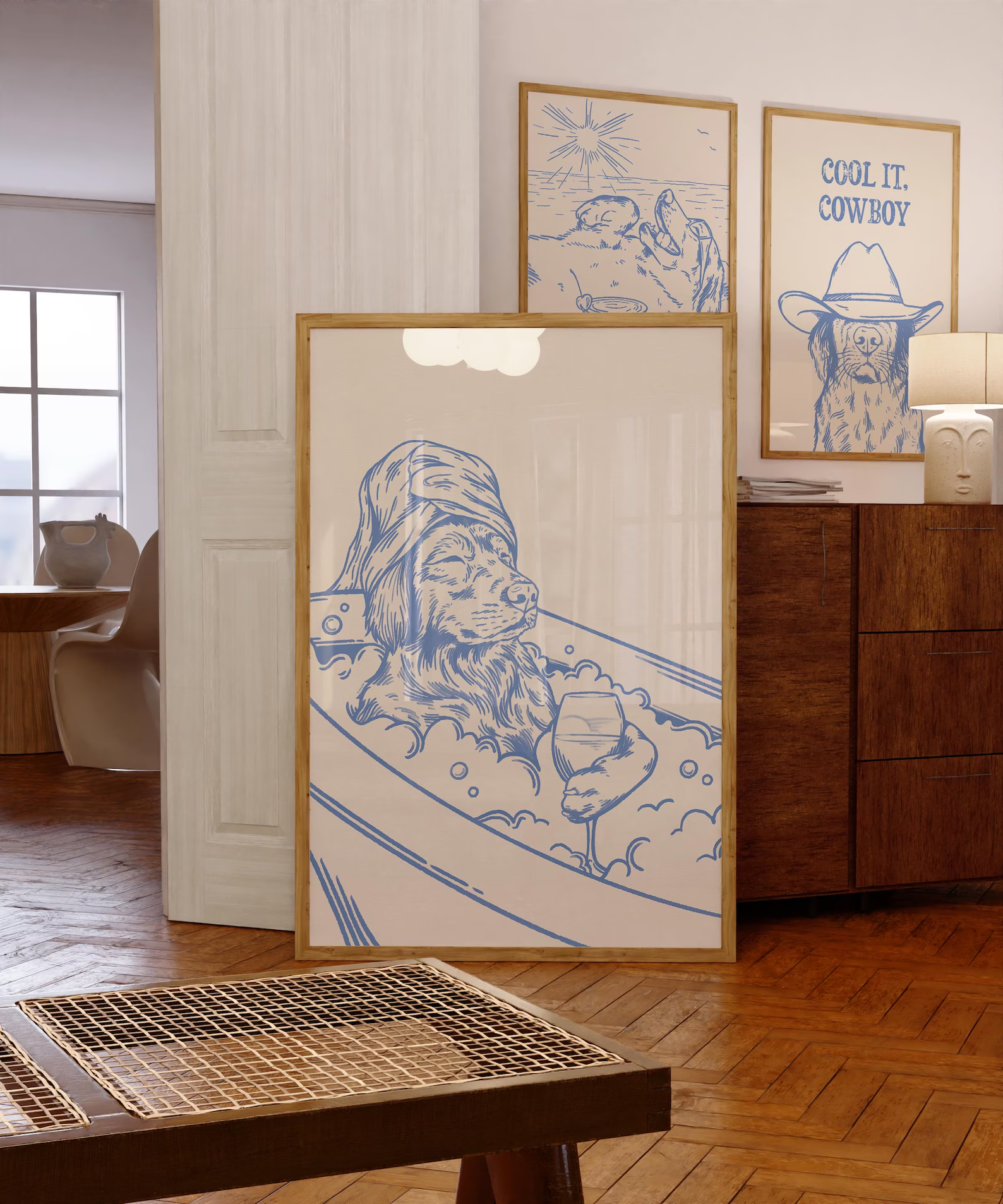 Dog with Wine Trendy Bathroom  - Home Bathroom Wall Art avis et prix