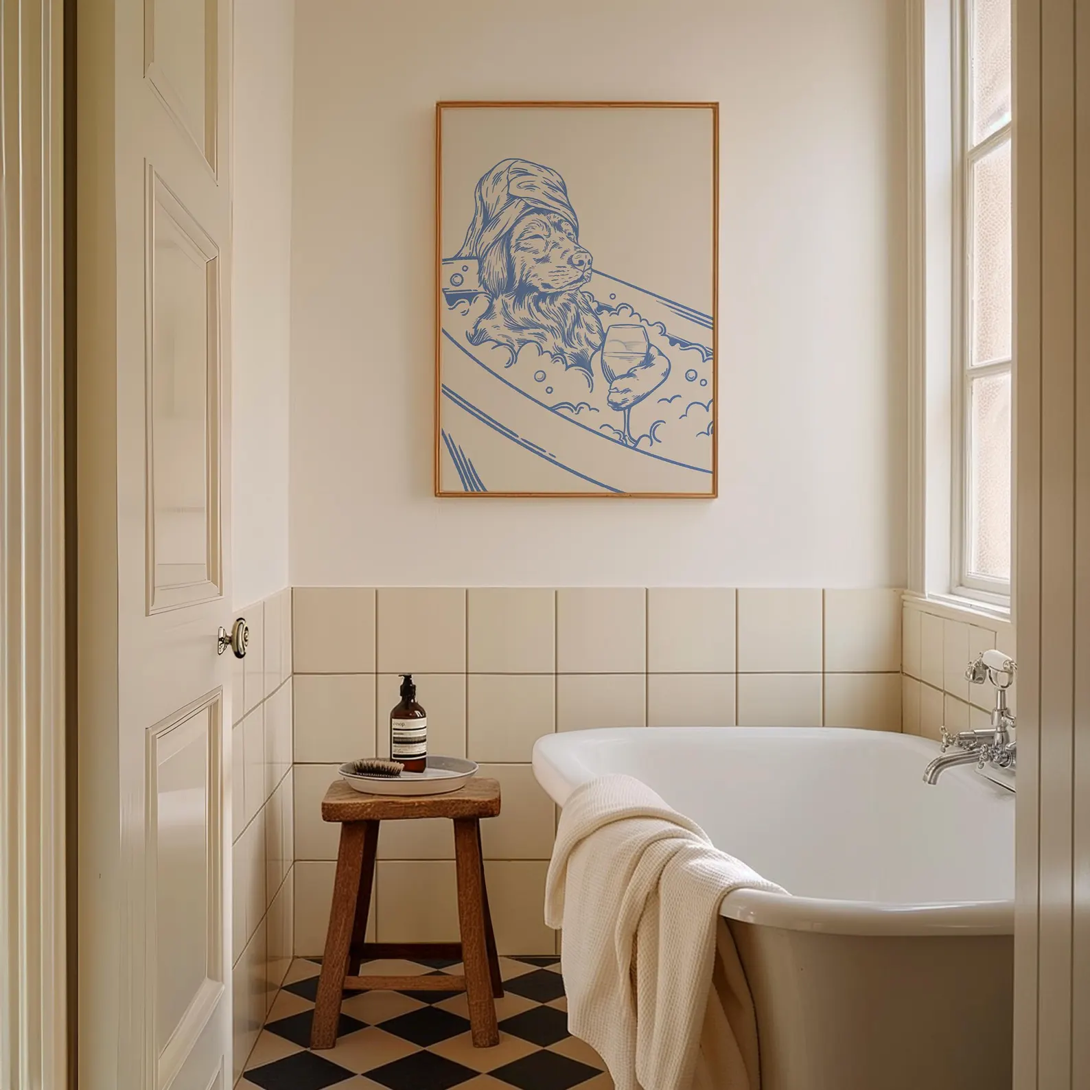 Dog with Wine Trendy Bathroom  - Home Bathroom Wall Art avis et prix