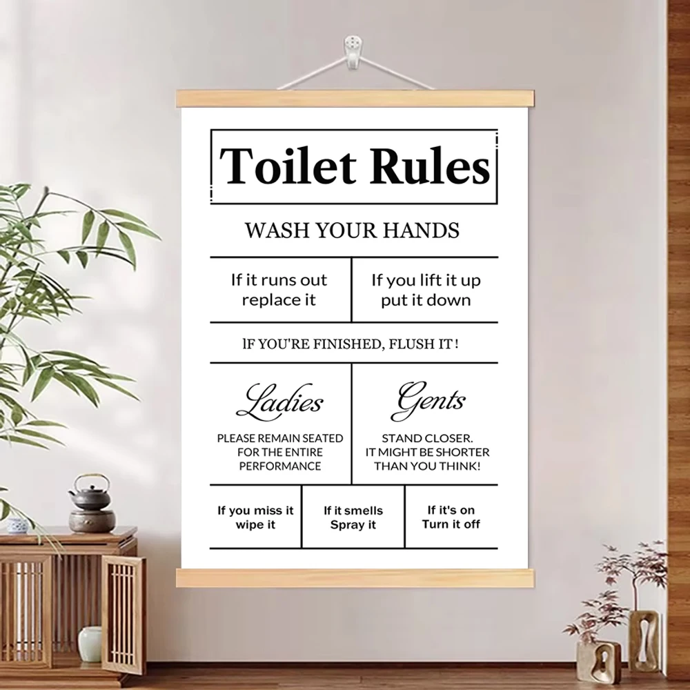 Canvas Poster with Wooden Pole - Home Bathroom Rules avis et prix