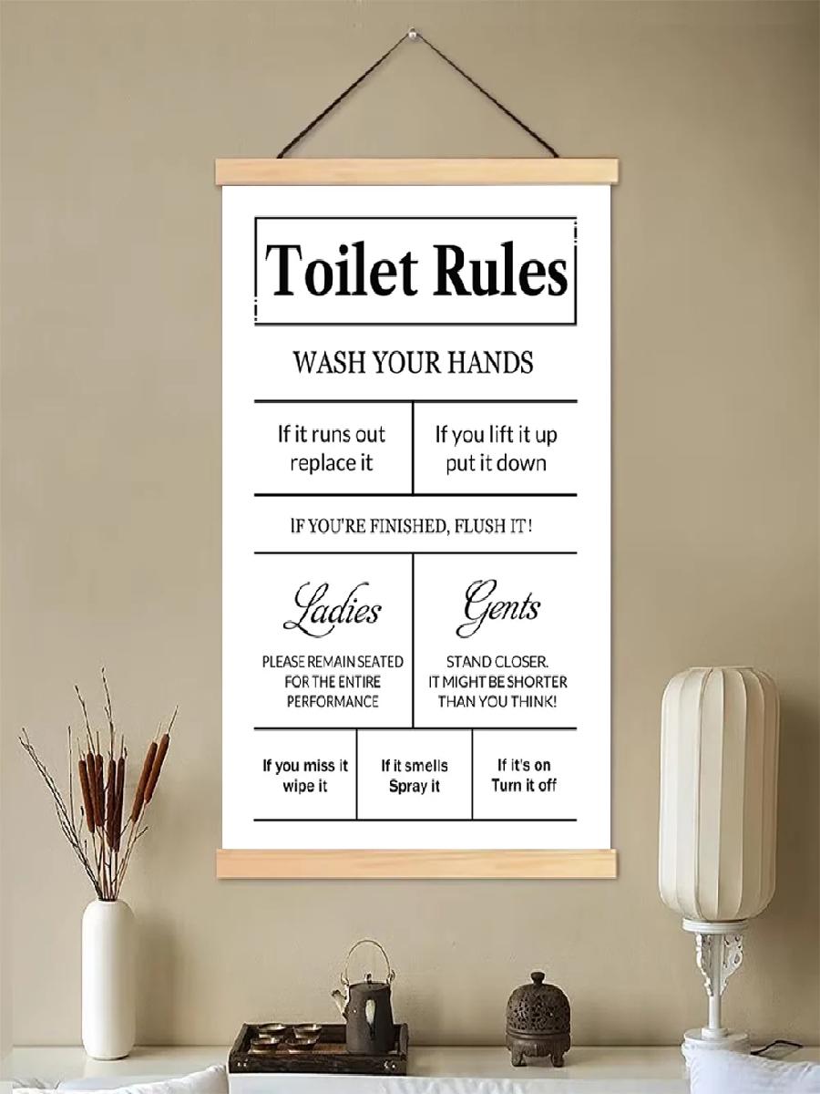 Canvas Poster with Wooden Pole - Home Bathroom Rules avis et prix