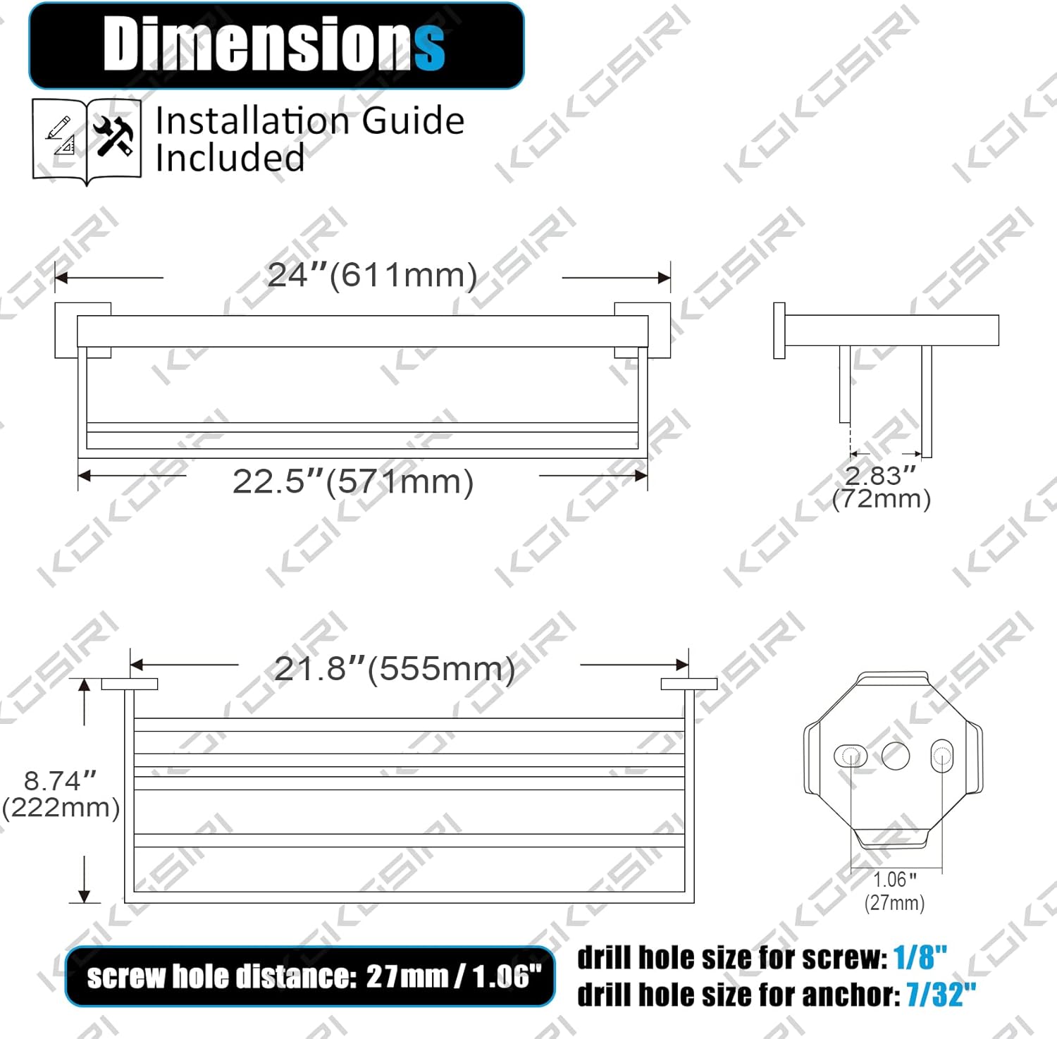 24'' Chrome Towel Shelf with T - Towel Bar Stainless avis et prix