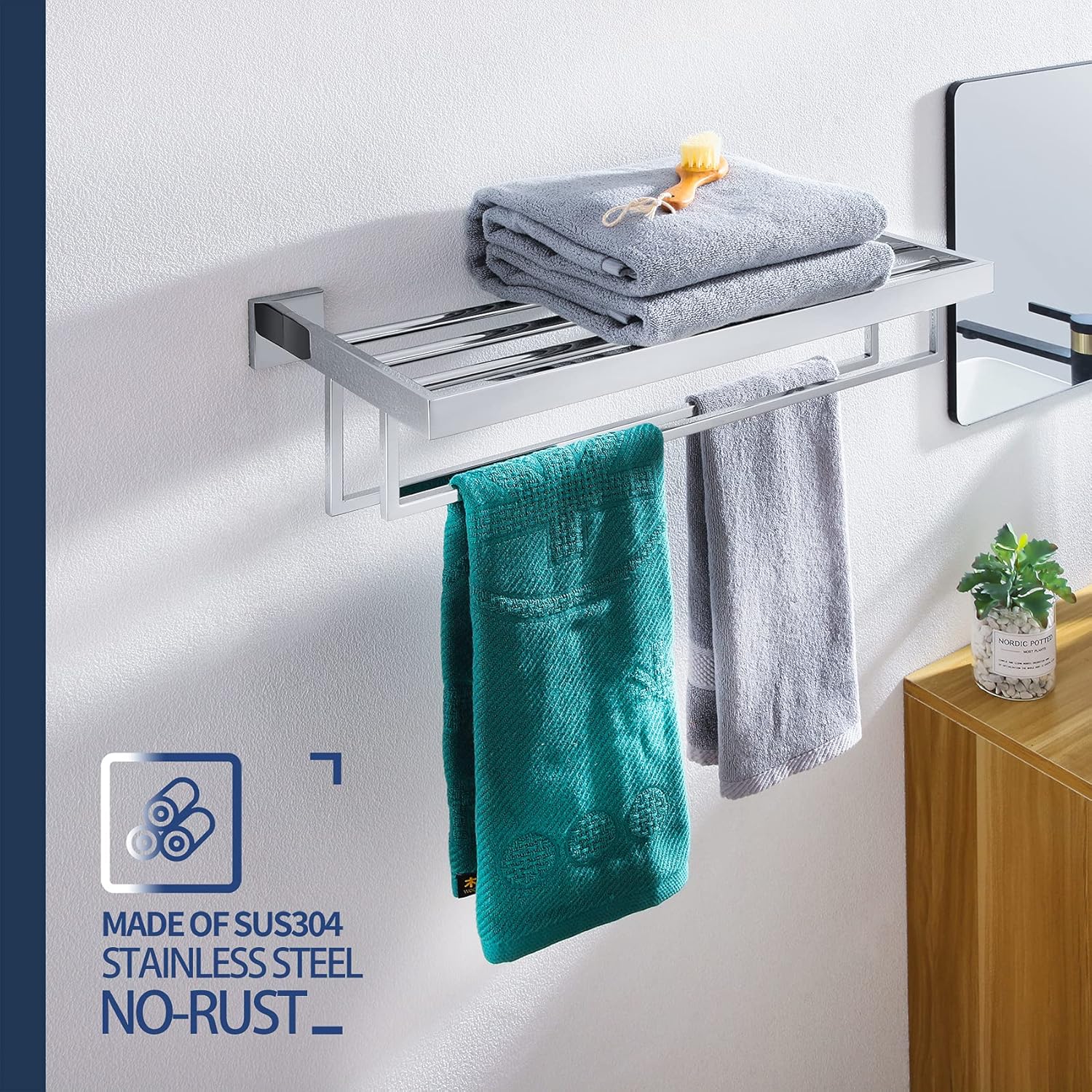 24'' Chrome Towel Shelf with T - Towel Bar Stainless avis et prix