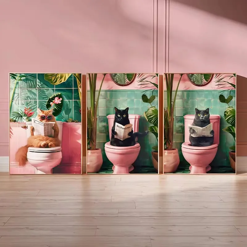 Funny Cat on Toilet Wall Art C - Home Bathroom Wall Art avis et prix