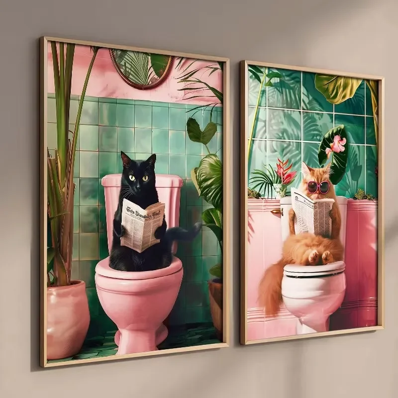Funny Cat on Toilet Wall Art C - Home Bathroom Wall Art avis et prix