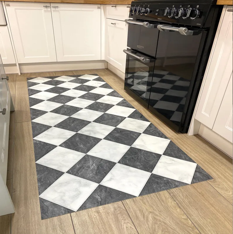 Checkerboard Vinyl Runner Rug  - Home Bathroom Tiles Design avis et prix