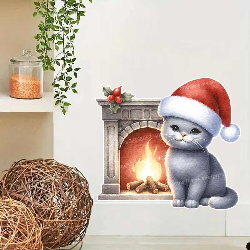 Christmas Cat Wall Sticker Bat - Home Bathroom Tiles Design avis et prix