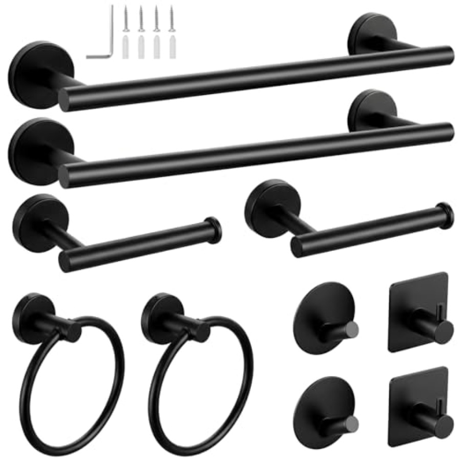 10-Pieces Matte Black Bathroom - Towel Bar Stainless avis et prix