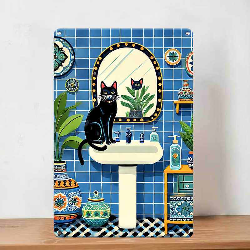 Vintage Black Cat Metal Tin Si - Home Bathroom Tiles Design avis et prix