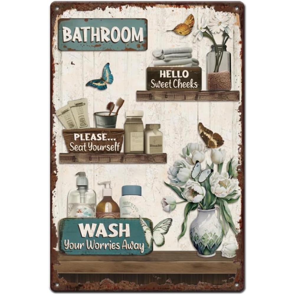 Bathroom Floral Tin Signs Vint - Home Bathroom Wall Art avis et prix