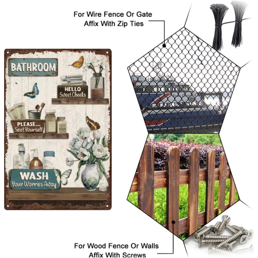 Bathroom Floral Tin Signs Vint - Home Bathroom Wall Art avis et prix